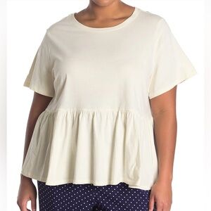 Bobeau Cream Short Sleeve Peplum Top 100% cotton